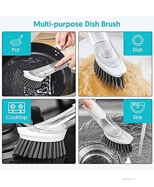 Soap Dispensing Dish Brush Set FORSPEEDER Kitchen Brush with Stand 3 Brush Replacement Heads Stainless Steel Handle Dish Wand Scrub Brush for Dishes Sink Pot Pan Cleaning