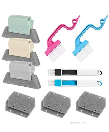 TEZELWEO 13Pieces Window Groove Cleaning Brush Kit 3 Window Cleaning Brush,2 Hand-held Groove Gap Cleaning Tools 2 Dustpan Cleaning Brushes and 6 Replacement Cloth