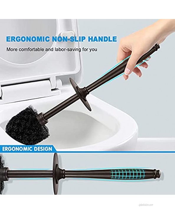 Toilet Bowl Brush Holder Set: 2 Pack Modern Deep Cleaning Bathroom Toilet Scrubber with Caddy for rv Rim Decorative Accessories Cleaner Brushes for Toilet Bronze