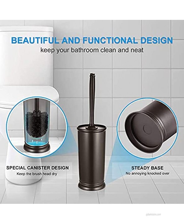 Toilet Bowl Brush Holder Set: 2 Pack Modern Deep Cleaning Bathroom Toilet Scrubber with Caddy for rv Rim Decorative Accessories Cleaner Brushes for Toilet Bronze