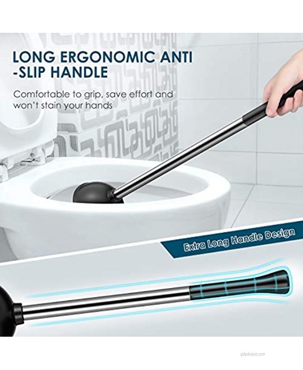 Toilet Plunger and Brush 2 in 1 Toilet Plunger Set with Holder Powerful Pump & Unique Water Storage Design 304 Stainless Steel Plunger and Toilet Brush Combo for Bathroom