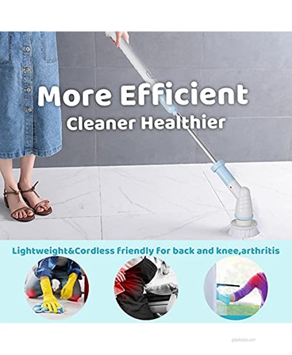 Upgraded Electric Spin Scrubber 360 Cordless Tub and Tile Floor Scrubber Multi-Purpose Power Surface Cleaner with 3 Replaceable Cleaning Scrubber Brush Heads 1 Extension Arm and Adapter