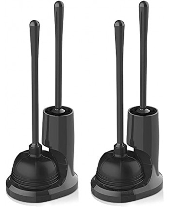 uptronic Toilet Plunger and Brush Bowl Brush and Heavy Duty Toilet Plunger Set with Holder 2-in-1 Bathroom Cleaning Combo with Modern Caddy Stand Black 2 Set