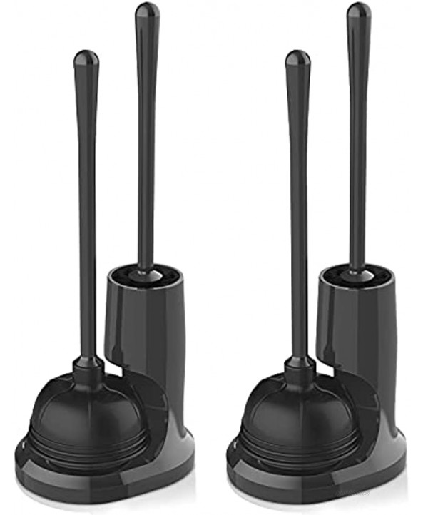 uptronic Toilet Plunger and Brush Bowl Brush and Heavy Duty Toilet Plunger Set with Holder 2-in-1 Bathroom Cleaning Combo with Modern Caddy Stand Black 2 Set