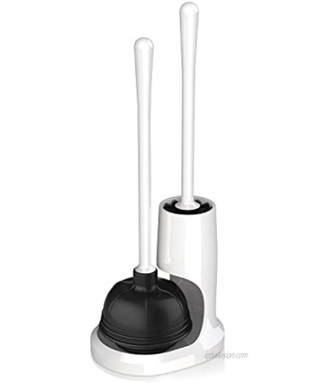 uptronic Toilet Plunger and Brush Bowl Brush and Unique Toilet Plunger Set with Holder 2-in-1 Bathroom Cleaning Combo with Modern Caddy Stand  White 1 Set