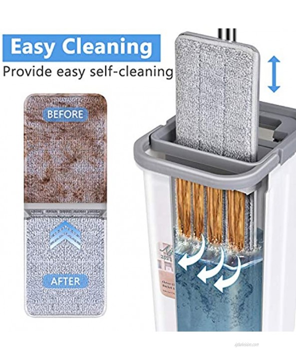 Aifacay Flat Mop and Bucket Floor Cleaning System 8 Microfiber Refills Hands-Free Wringing Mop 57 Inch Handle for Hardwood Laminate Floors