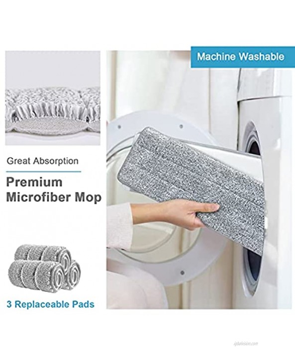 BOSHENG Flat Floor Mop and Bucket Hands Free Mop and Bucket with Wringer Set 3 Washable Microfiber Pads Included Wet and Dry Use Home Floor Cleaning System for All Floor Types and Windows