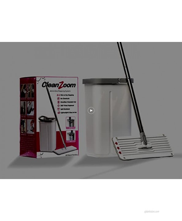 CleanZoom Reusable Mop and Bucket Set Wet or Dry Compact Flat Mop and Bucket System Dual Chamber Bucket with Microfiber Pad
