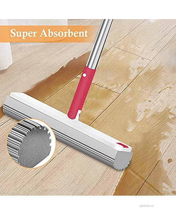 LEARJA Sponge Mop Single Bucket Self Wringer and Cleaning Super Absorbent Mop Extendable Handle Squeeze Compact Floor Mop Pail Easy Storage Red Bucket + Gray Mop Head