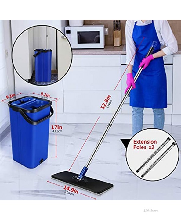 MASTERTOP Mop and Bucket with Wringer Set Commercial Industrial Mops for Floor Cleaning 2.1 Gallon Capacity Splash Guard Mop Bucket Stainless Steel Handle Commercial Use 6 Reusable Mop Pads