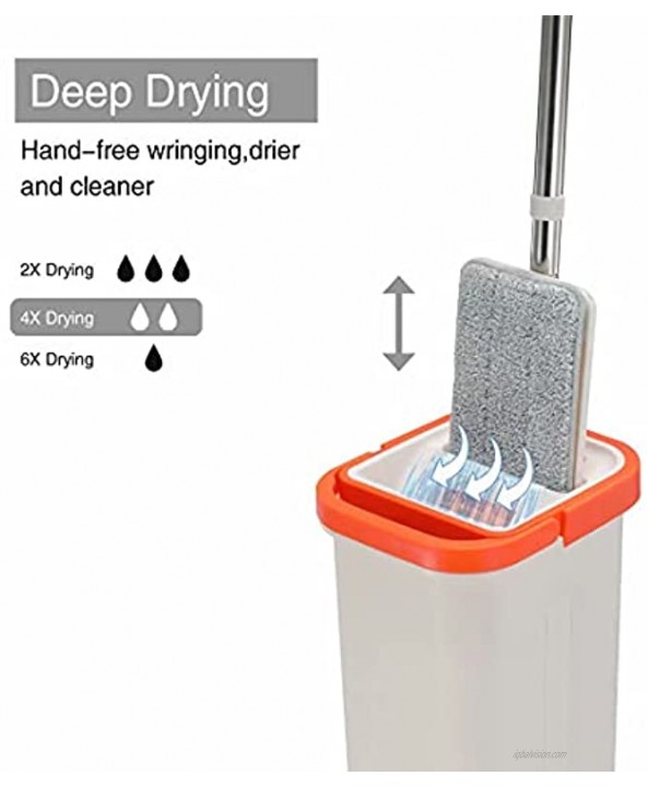 YKWARE Mop and Bucket Set ,with Set with Separates Dirty and Clean Water ,Telescopic Stainless Steel Handle,4PCS Microfiber Pads Refills 180 Rotated Head Self Hands Free Floor Flat Mop-Gray