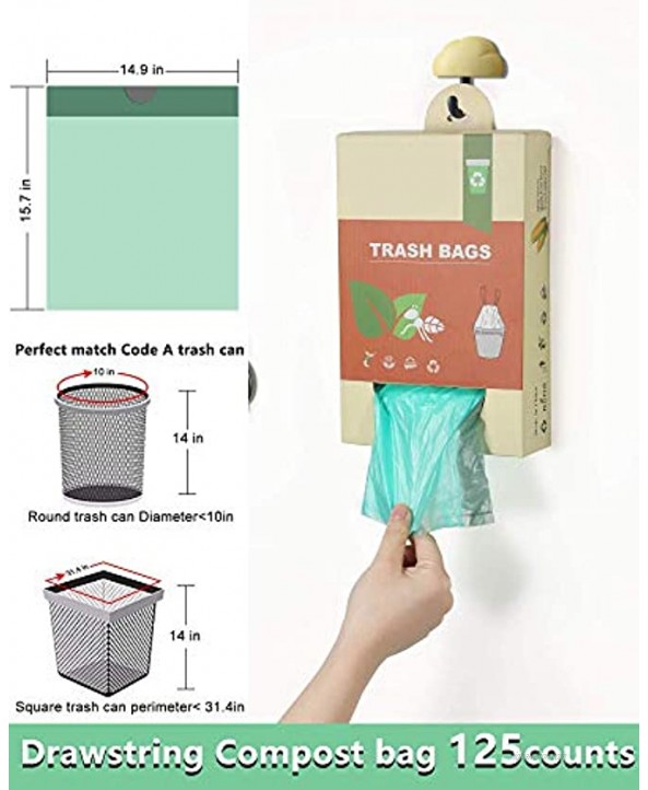1.2 Gallon Trash Can Liners,125 Counts Drawstring Mini Trash Bags Strong Small Compostable Trash Bags Small Bathroom Trash Bags for Home Kitchen Office Fit 4.5-5 Liter Trash Can,1-1.5 Gallon Green