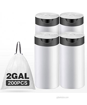 2 Gallon Drawstring Trash Bags,Small Kitchen Garbage Bags Strong Small Trash Bag for Kitchen Bathroom Bedroom Office,,200 Counts White