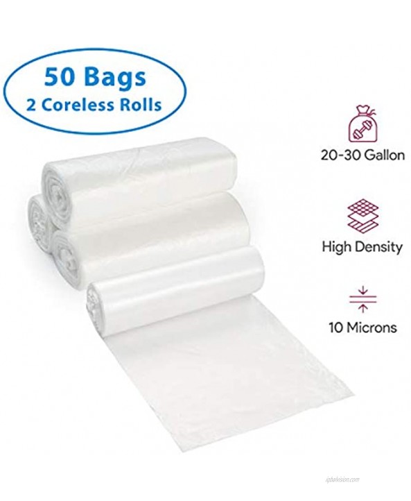 20-30 Gallon Clear Garbage Can Liners 50 Count Medium Large Trash Can Liners High Density Thin Lightweight 10 Microns For Office Home Hospital Wastebaskets 2 Coreless Rolls