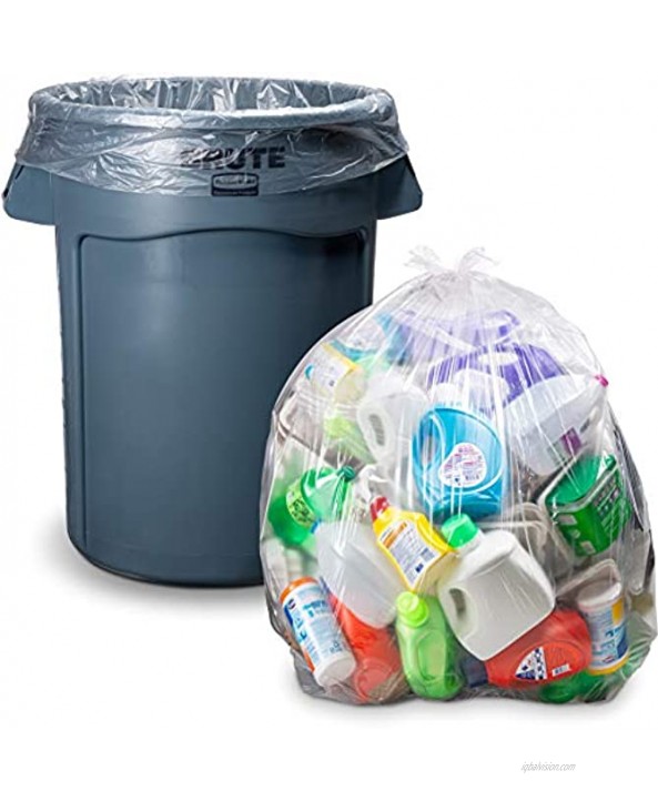 55-60 Gallon Clear Trash Bags 50 Count w Ties Large Clear Plastic Recycling Garbage Bags 38W x 58H Clear