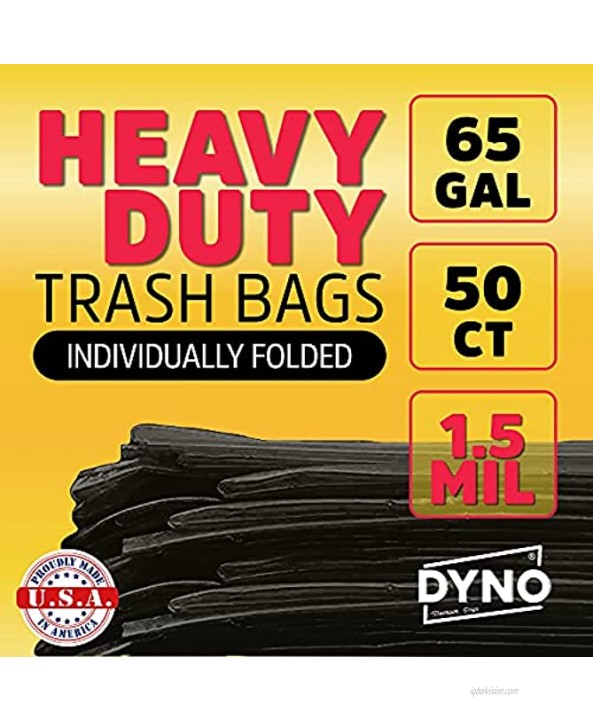 65 Gallon Trash Bags Heavy Duty 1.5 Mil Black 50 Count Large Trash Bags Individually Folded Industrial Trash Bags 65 Gallon – 50W x 48L
