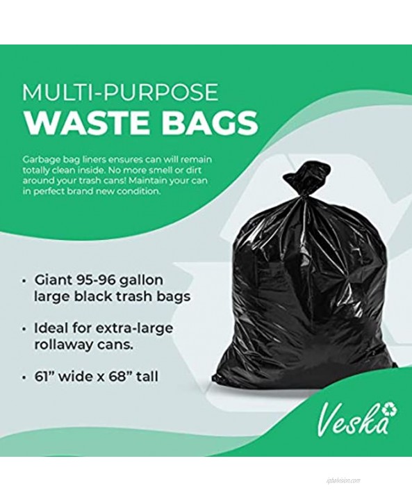 95-100 Gallon Large Black Trash Can Liners Huge 25 Case w Ties Extra Large Heavy Duty Trash Bags 90 Gallon 95 Gallon 96 Gallon 100 Gallon Trash Bags