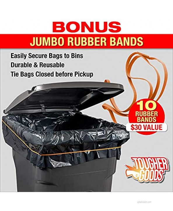 95-96 Gallon Trash Bags – Large 95 Gallon Garbage Can Liners heavy duty garbage bags contractor garbage bags construction trash bags 1.5 Mil Thick 61 x 68 with 30” Rubber Bands