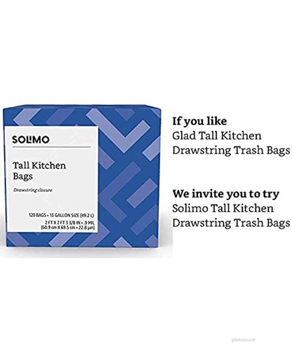Brand Solimo Tall Kitchen Drawstring Trash Bags 13 Gallon 120 Count