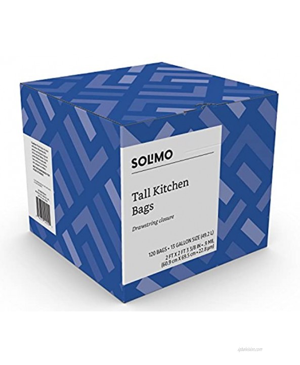 Brand Solimo Tall Kitchen Drawstring Trash Bags 13 Gallon 120 Count