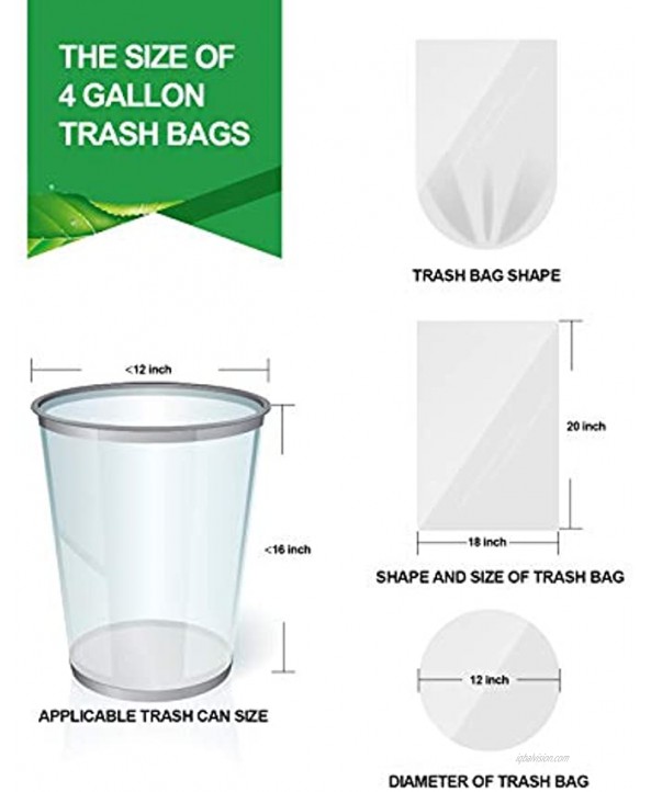 Clear Small Trash Bags 4 Gallon Garbage Bags FORID Wastebasket Bin Liners 330 Count Plastic Trash Bags for Bathroom Bedroom Office Trash Can 15 Liters