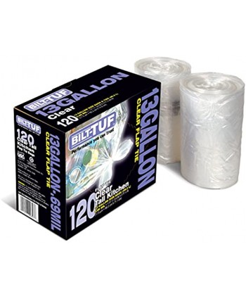 Clear Trash Bags Tall Kitchen 13 Gallon Flap Tie 120 Count Garbage Bags Bilt-Tuf