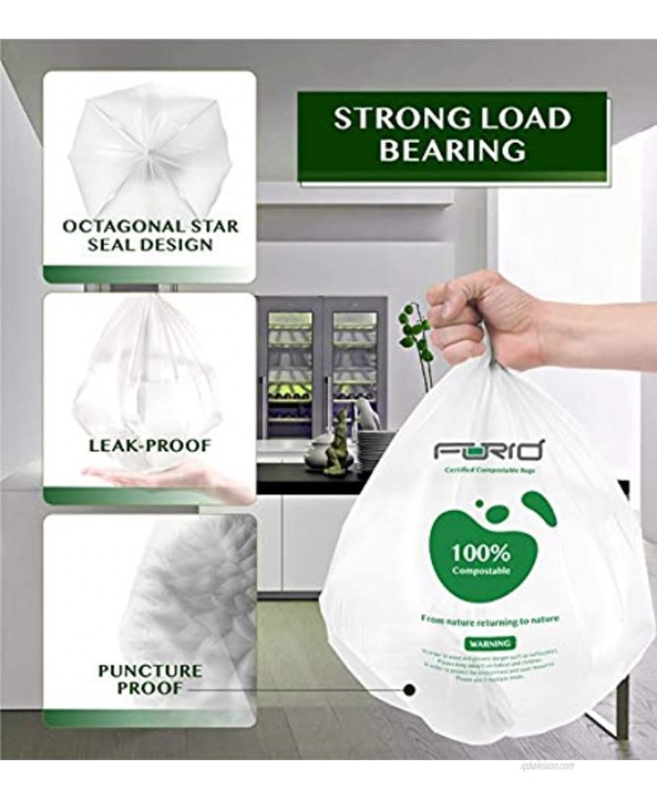 FORID Medium Compostable Trash Bags 13 Gallon Tall Kitchen Garbage Bags 80 Count Unscented Trash Can Liners 55 Liter Wastebasket Bags for Home Bedroom Office 4Rolls White