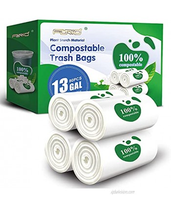 FORID Medium Compostable Trash Bags 13 Gallon Tall Kitchen Garbage Bags 80 Count Unscented Trash Can Liners 55 Liter Wastebasket Bags for Home Bedroom Office 4Rolls White
