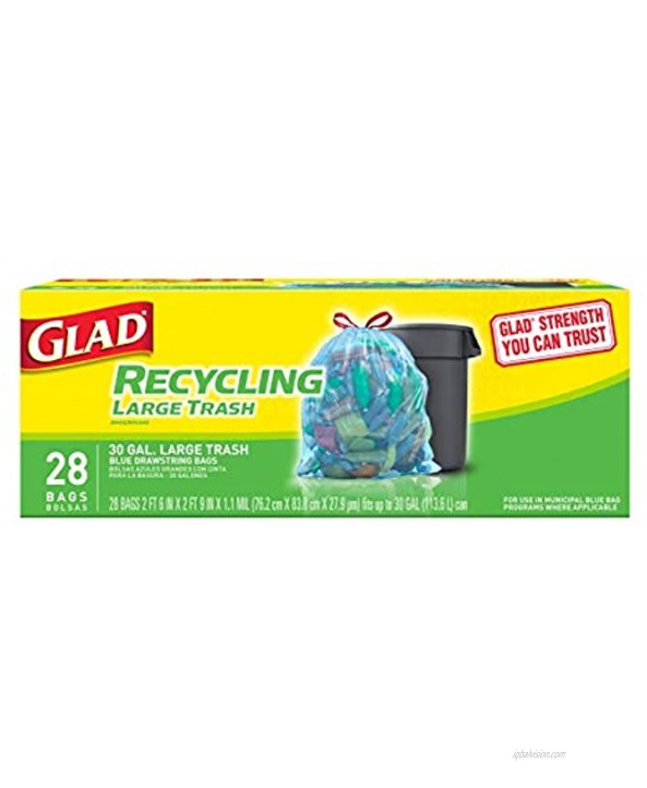 Glad Large Drawstring Recycling Bags 30 Gallon Blue Trash Bag 28 Count Package May Vary CXC-212