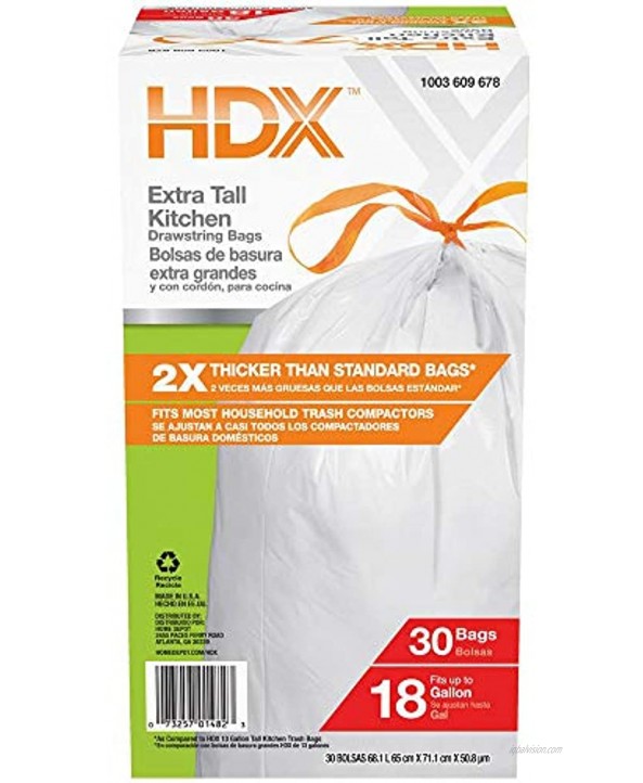 HDX 18 Gal. Heavy-Duty Drawstring Kitchen and Compactor Trash Bags 30-Count