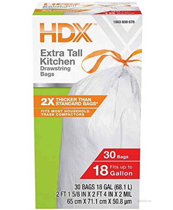 HDX 18 Gal. Heavy-Duty Drawstring Kitchen and Compactor Trash Bags 30-Count