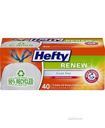 Hefty Renew Tall Kitchen Trash Bags White Unscented 13 Gallon 40 Count
