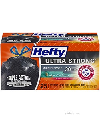 Hefty Ultra Strong Multipurpose Large Trash Bags Black White Pine Breeze Scent 30 Gallon 25 Count