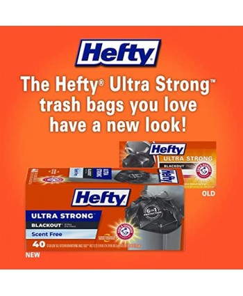 Hefty Ultra Strong Tall Kitchen Trash Bags Blackout Unscented 13 Gallon 40 Count Packaging May Vary