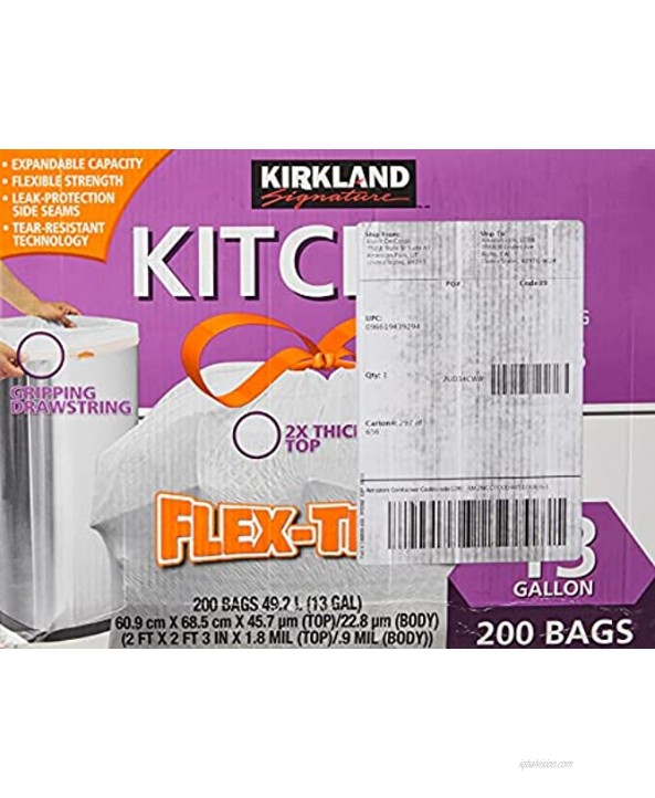 Kirkland Signature Drawstring Kitchen Trash Bags 13 Gallon 200 Count