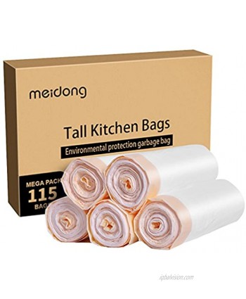 meidong Trash Bags Garbage Bags 13 Gallon Large Tall Kitchen Drawstring Strong Bags For Trash Can Garbage Bin 5 Rolls 115 Counts