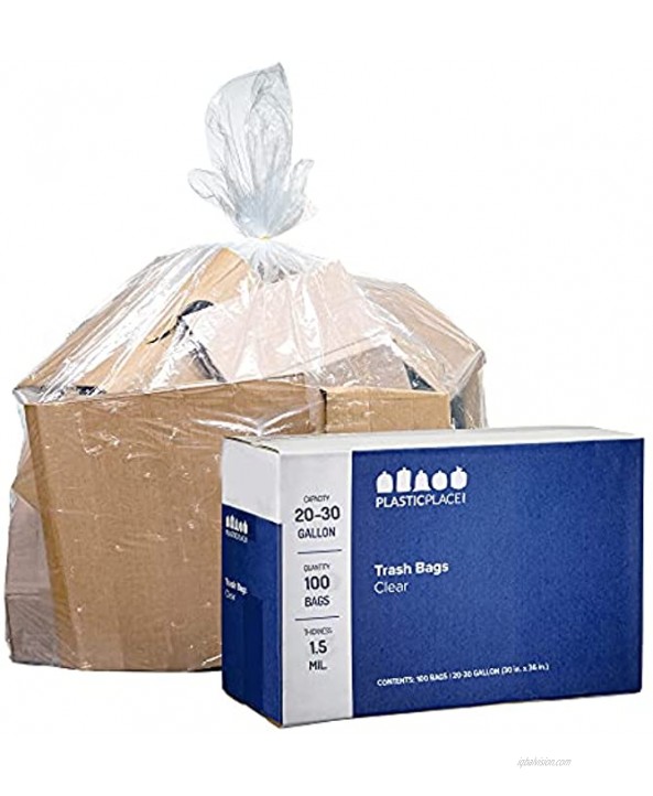 Plasticplace 20-30 Gallon Trash Bags │ 1.5 Mil │ Clear Heavy Duty Garbage Can Liners │ 30 x 36 100 Count White W25LDC