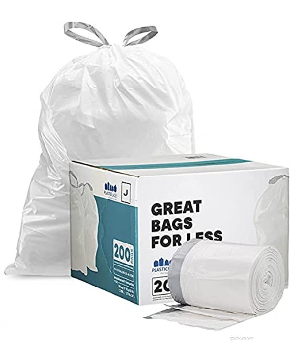 Plasticplace Trash Bags │simplehuman x Code J Compatible 200 Count│White Drawstring Garbage Liners 10-10.5 Gallon 38-40 Liter │ 21 x 28