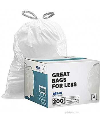 Plasticplace Trash Bags │simplehuman x Code J Compatible 200 Count│White Drawstring Garbage Liners 10-10.5 Gallon 38-40 Liter │ 21" x 28"