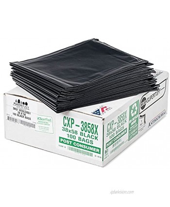 Plasticplace W55LDBS1 55-60 gallon Trash Bags │ 1.7 Mil EQ │ Black Eco-Friendly Heavy Duty Garbage Can Liners │ 38” x 58” 100Count Black