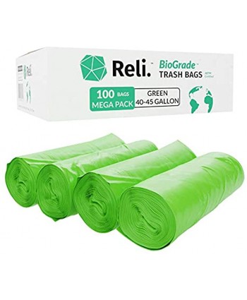Reli. Biodegradable Trash Bags 40-45 Gallon 100 Count Eco Friendly Trash Bags 30 Gal-39 Gal Compatible Green Trash Bags Biodegradable Under Certain Conditions See Product Description