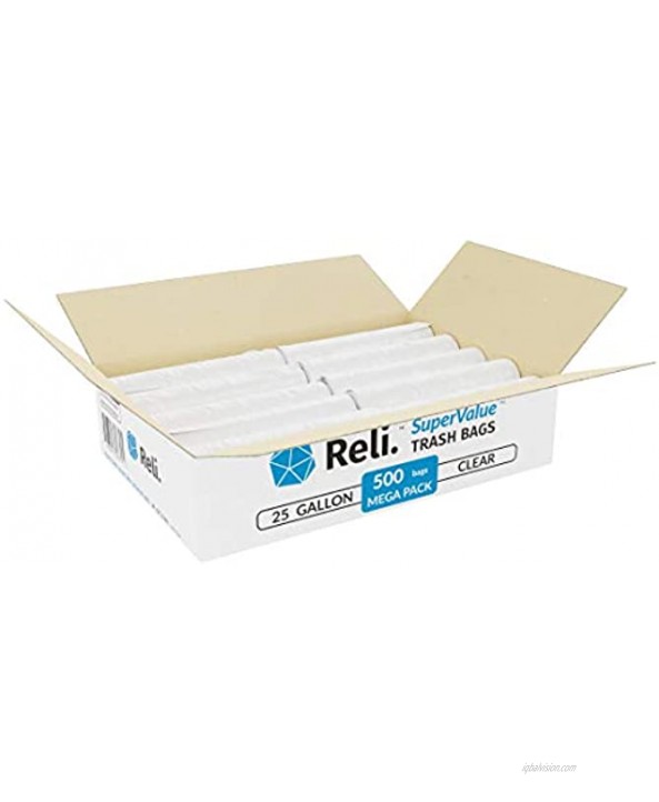 Reli. SuperValue 16-25 Gallon Trash Bags 500 Count Bulk Clear Garbage bags
