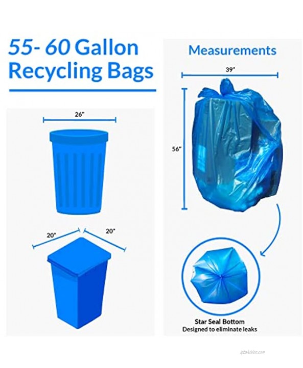 Reli. SuperValue 55-60 Gallon Recycling Bags 75 Count Made in USA Blue Trash Bags Heavy Duty 55 Gallon 60 Gallon 55 Gal Contractor Garbage Bag Strength