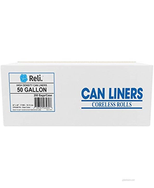 Reli. Trash Bags 50 Gallon 200 Count Clear Made in USA | Star Seal High Density Easy Grab Rolls Can Liners Garbage Bags with 45 Gallon 45 Gal 50 Gallon 50 Gal Capacity