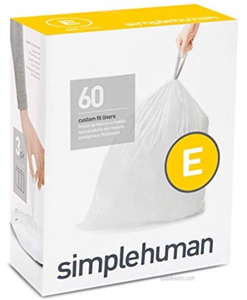 simplehuman Code E Custom Fit Drawstring Trash Bags 20 Liter 5.2 Gallon Liners White 60 Count
