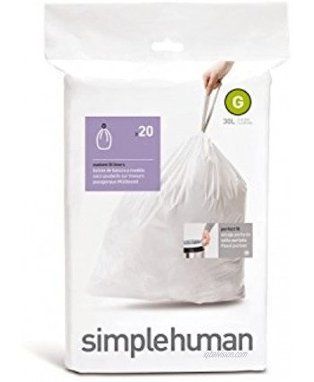 simplehuman Code G Custom Fit Trash Can Liner 30 Liters 8 Gallons 4 pack