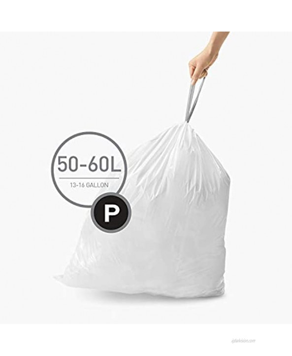 simplehuman Code P Custom Fit Drawstring Trash Bags 50-60 Liter 13-16 Gallon 60 Count White 60 Count