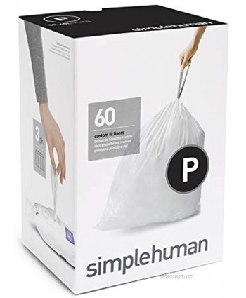 simplehuman Code P Custom Fit Drawstring Trash Bags 50-60 Liter 13-16 Gallon 60 Count White 60 Count