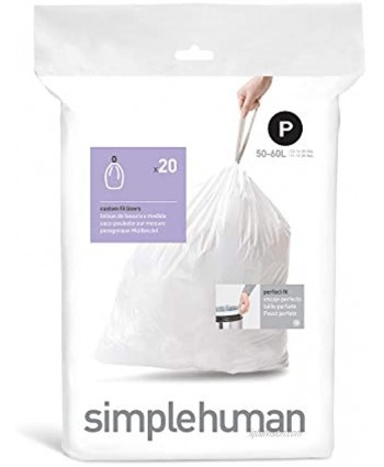 simplehuman Code P Custom Fit Drawstring Trash Bags 50-60 Liter 13-16 Gallon White 200 Count