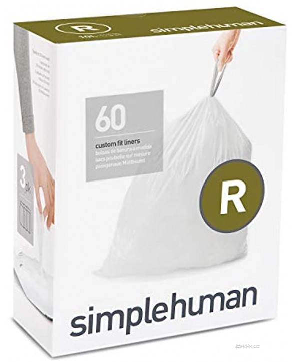 simplehuman Code R Custom Fit Drawstring Trash Bags 10 Liter 2.6 Gallon White 60 Count